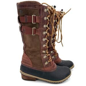 Sorel Women's Brown Leather Conquest Carly Lace Up Boots Size 9.5